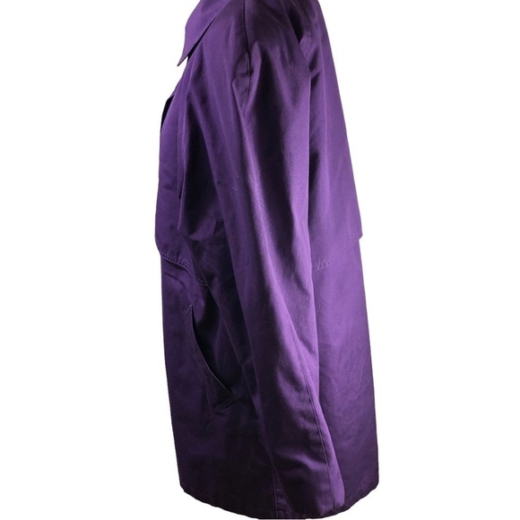London Fog Trench Coat Women 8 Purple Zipout Plaid Lining Classic Career Vintage - Picture 10 of 15